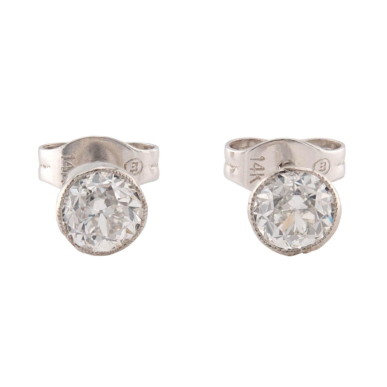 Edwardian Platinum/14k Diamond Stud Earrings