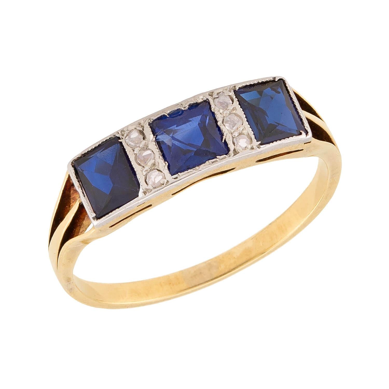 Edwardian 18k/Platinum Sapphire & Diamond Ring