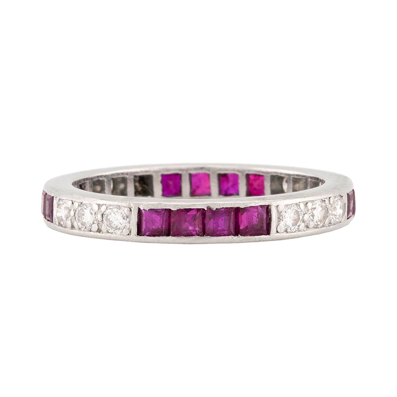 Estate Platinum Diamond & Ruby Eternity Band