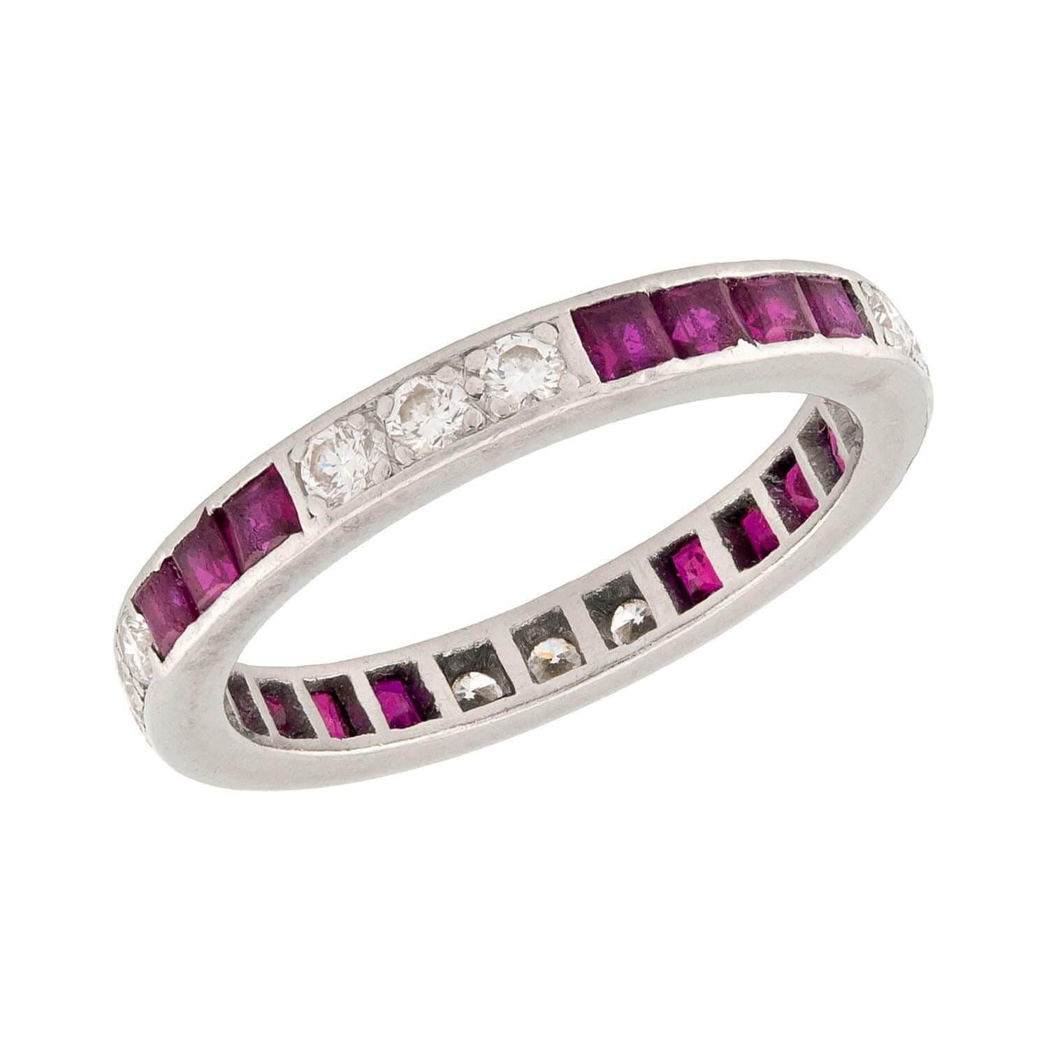 Estate Platinum Diamond & Ruby Eternity Band