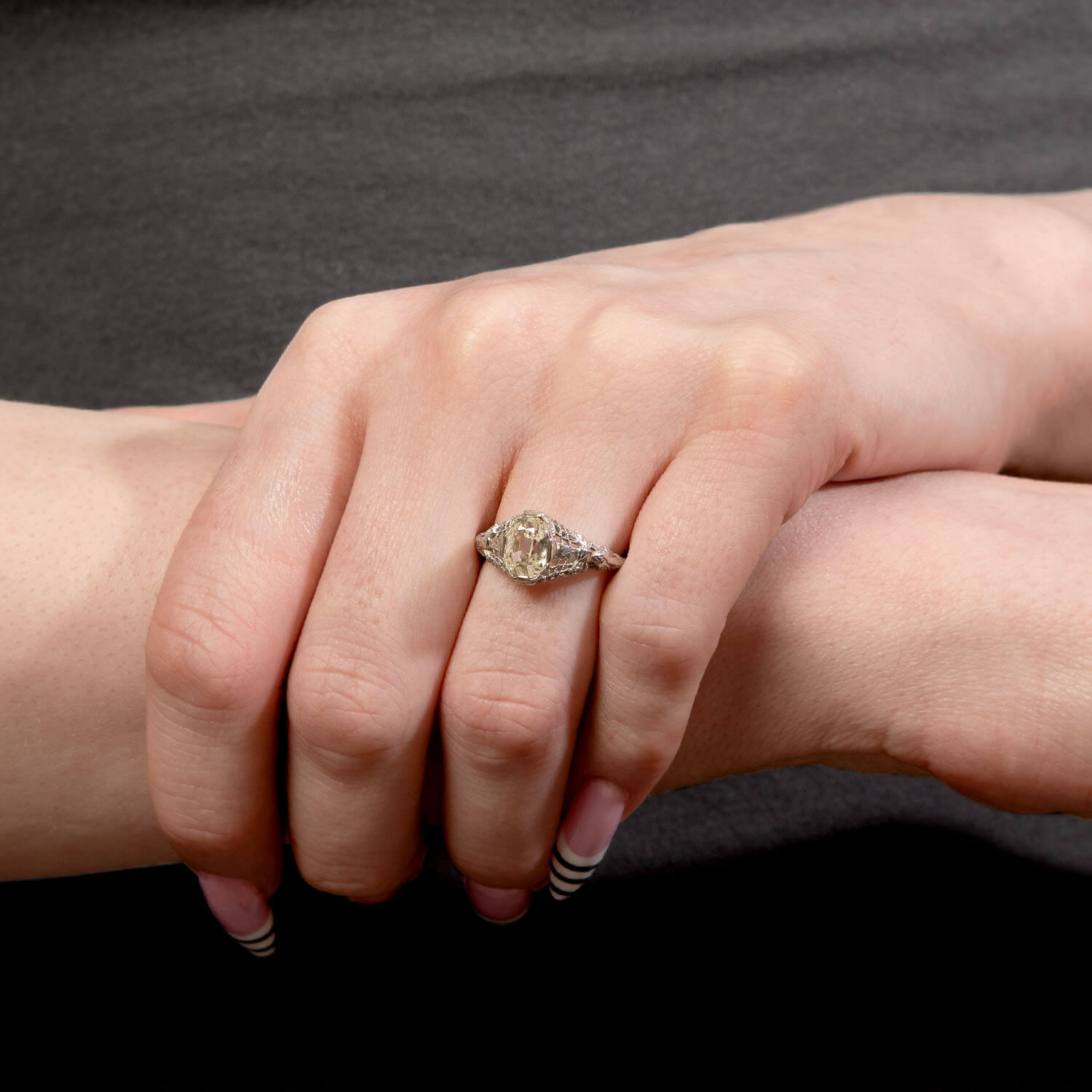 Art Deco 18k Old Mine Cut Cushion 1.10ct Diamond Engagement Ring
