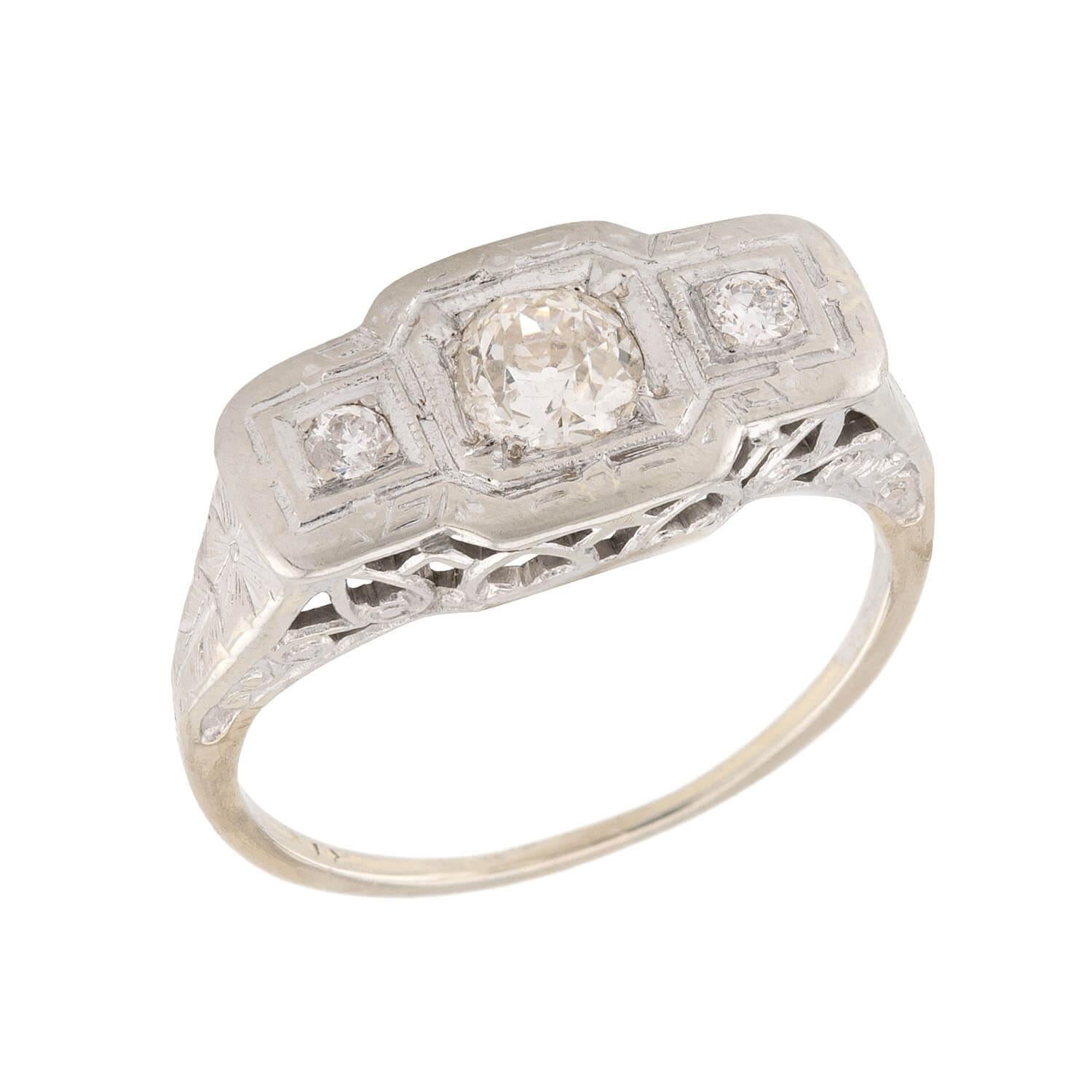 Art Deco 14k Diamond Three Stone Ring