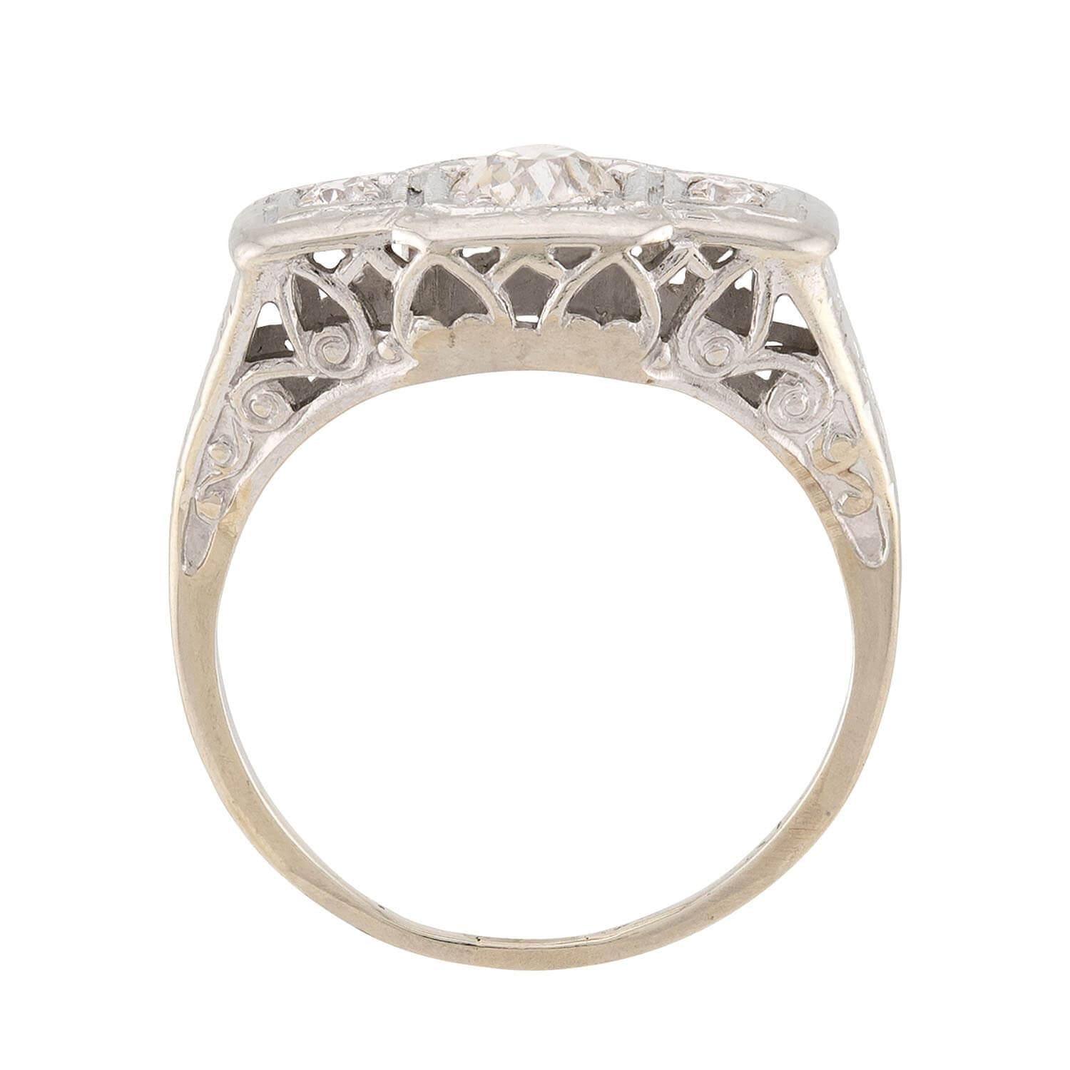 Art Deco 14k Diamond Three Stone Ring