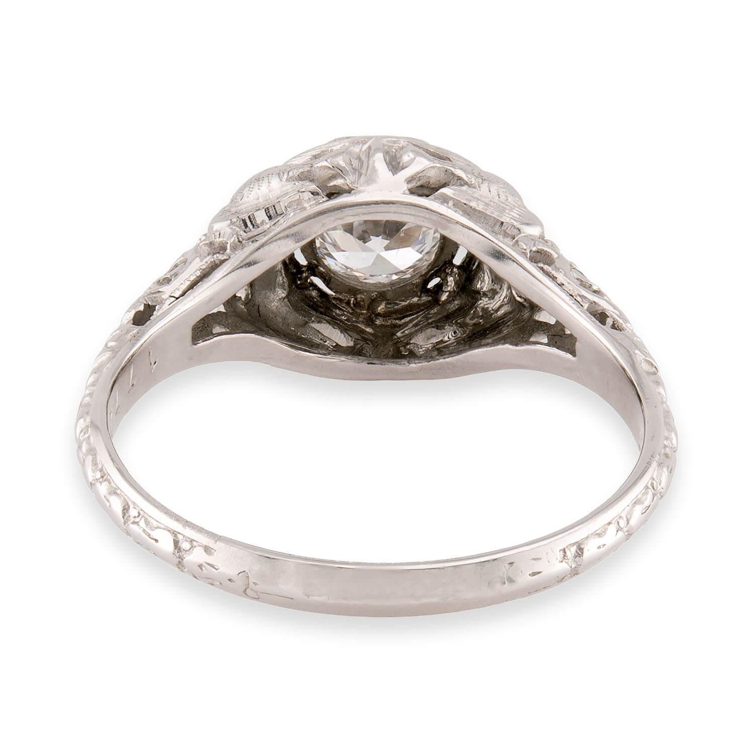 Art Deco 18k Diamond Engagement Ring .52ct
