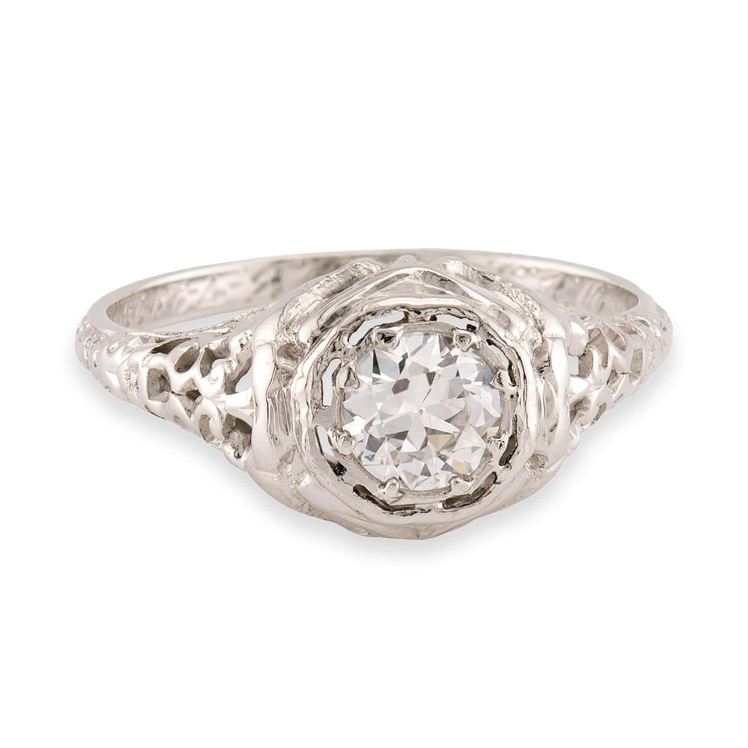 Art Deco 18k Diamond Engagement Ring .52ct