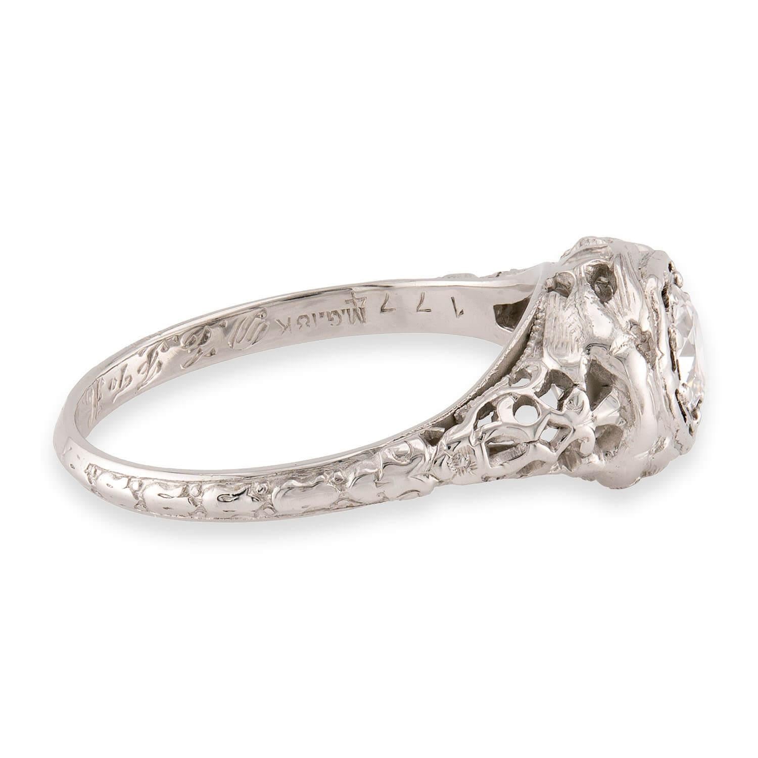 Art Deco 18k Diamond Engagement Ring .52ct