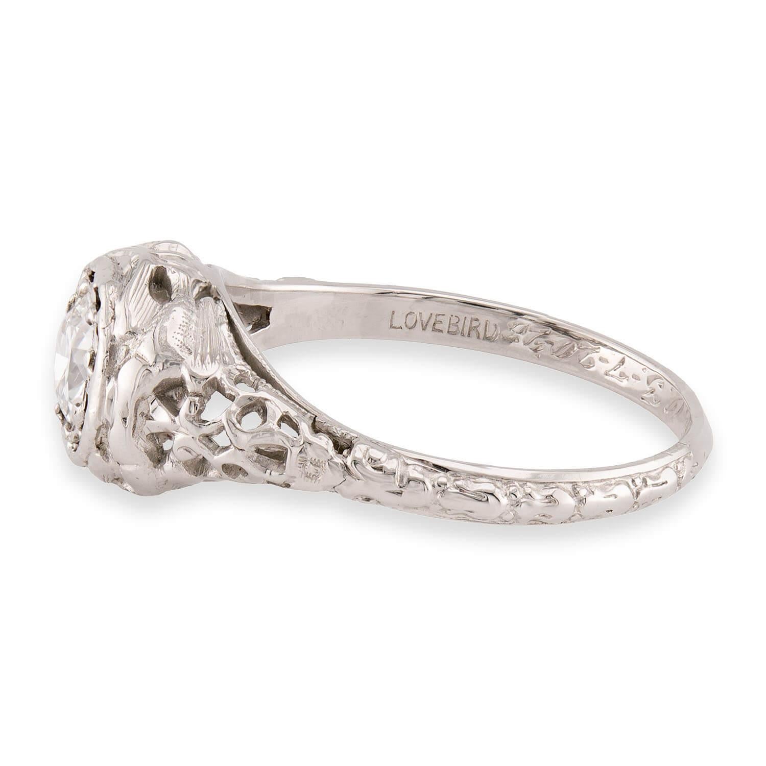Art Deco 18k Diamond Engagement Ring .52ct