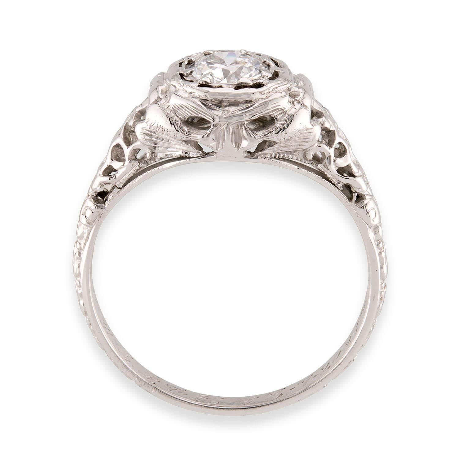 Art Deco 18k Diamond Engagement Ring .52ct