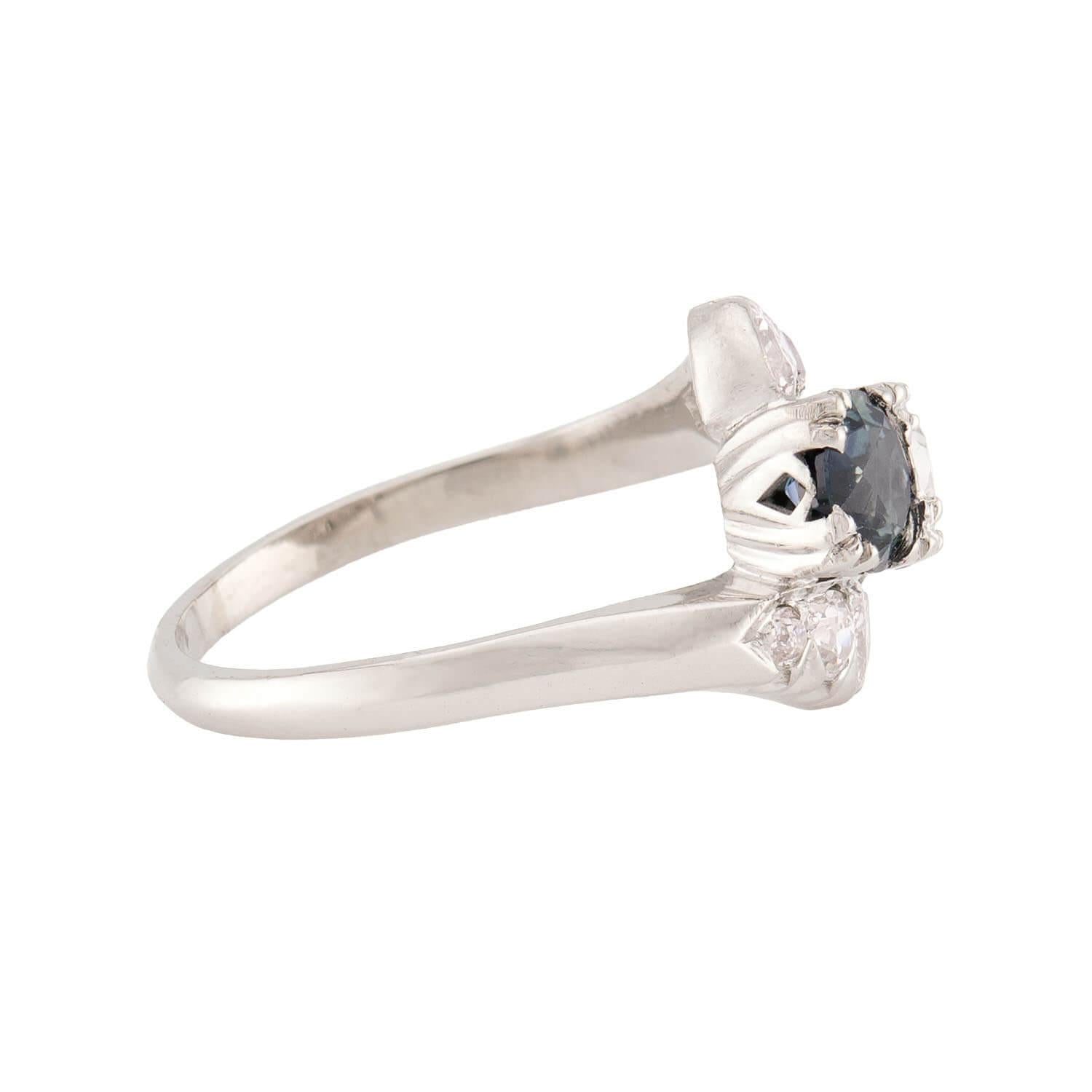 Art Deco Palladium Diamond & Sapphire Bypass Ring