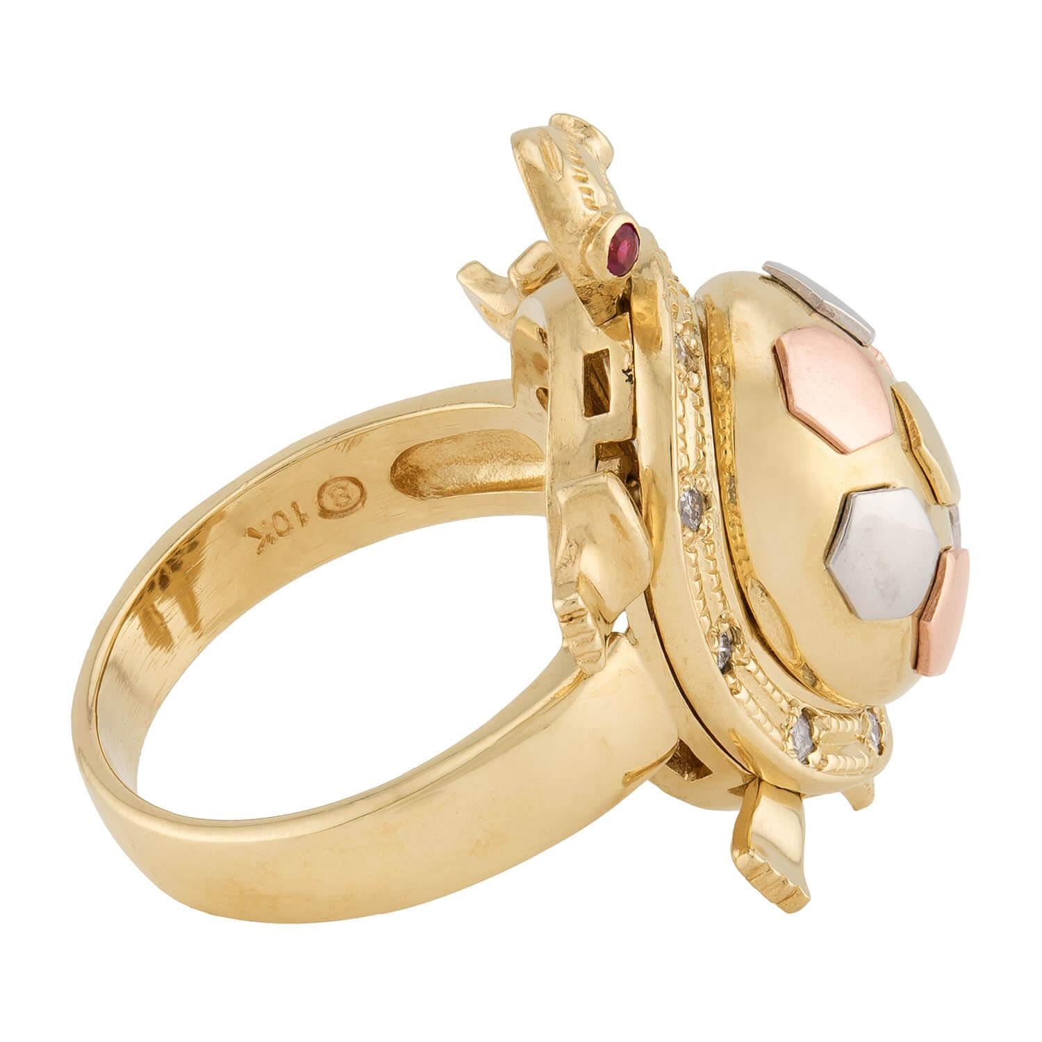 Estate 10k Mixed Metal Diamond & Ruby Turtle Ring