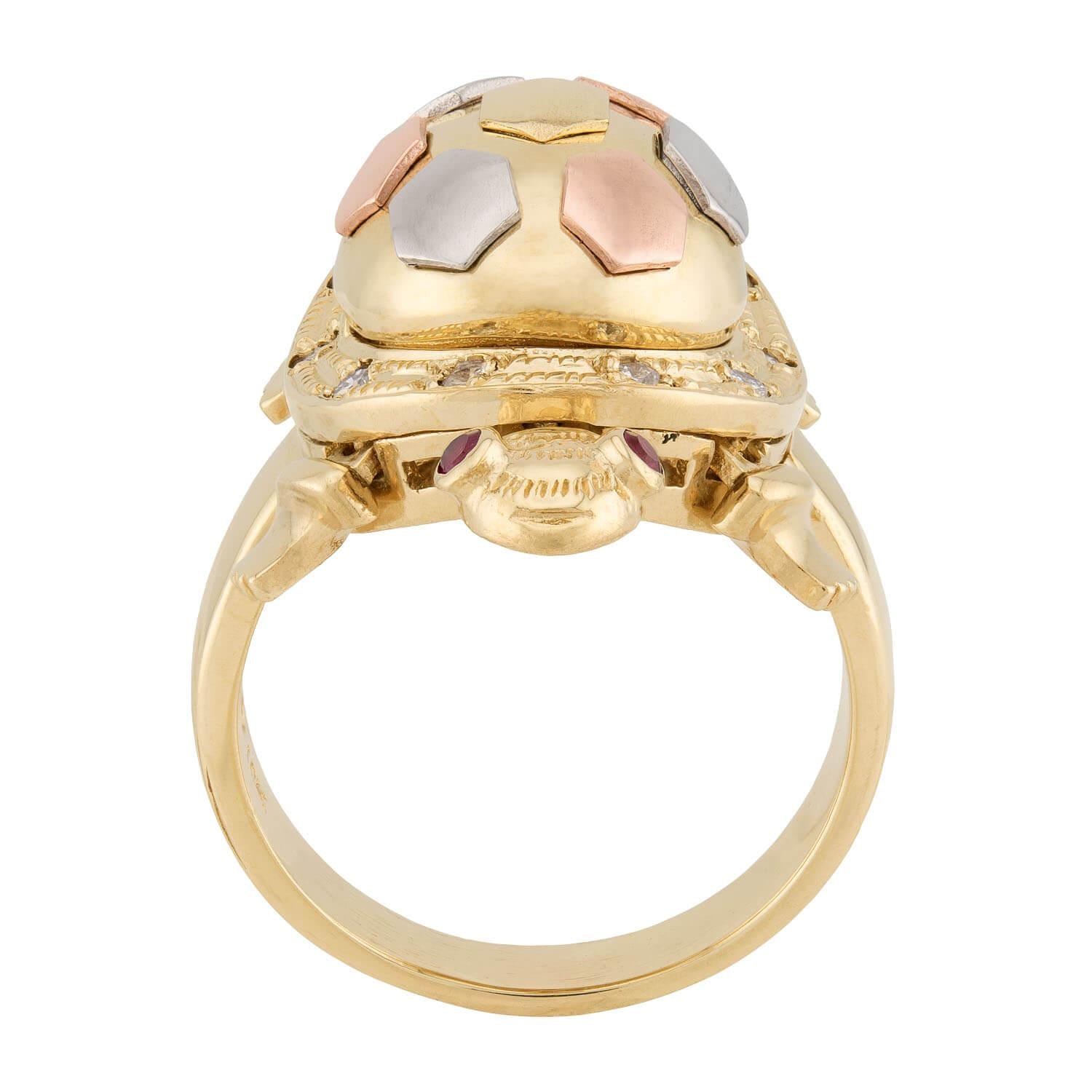 Estate 10k Mixed Metal Diamond & Ruby Turtle Ring