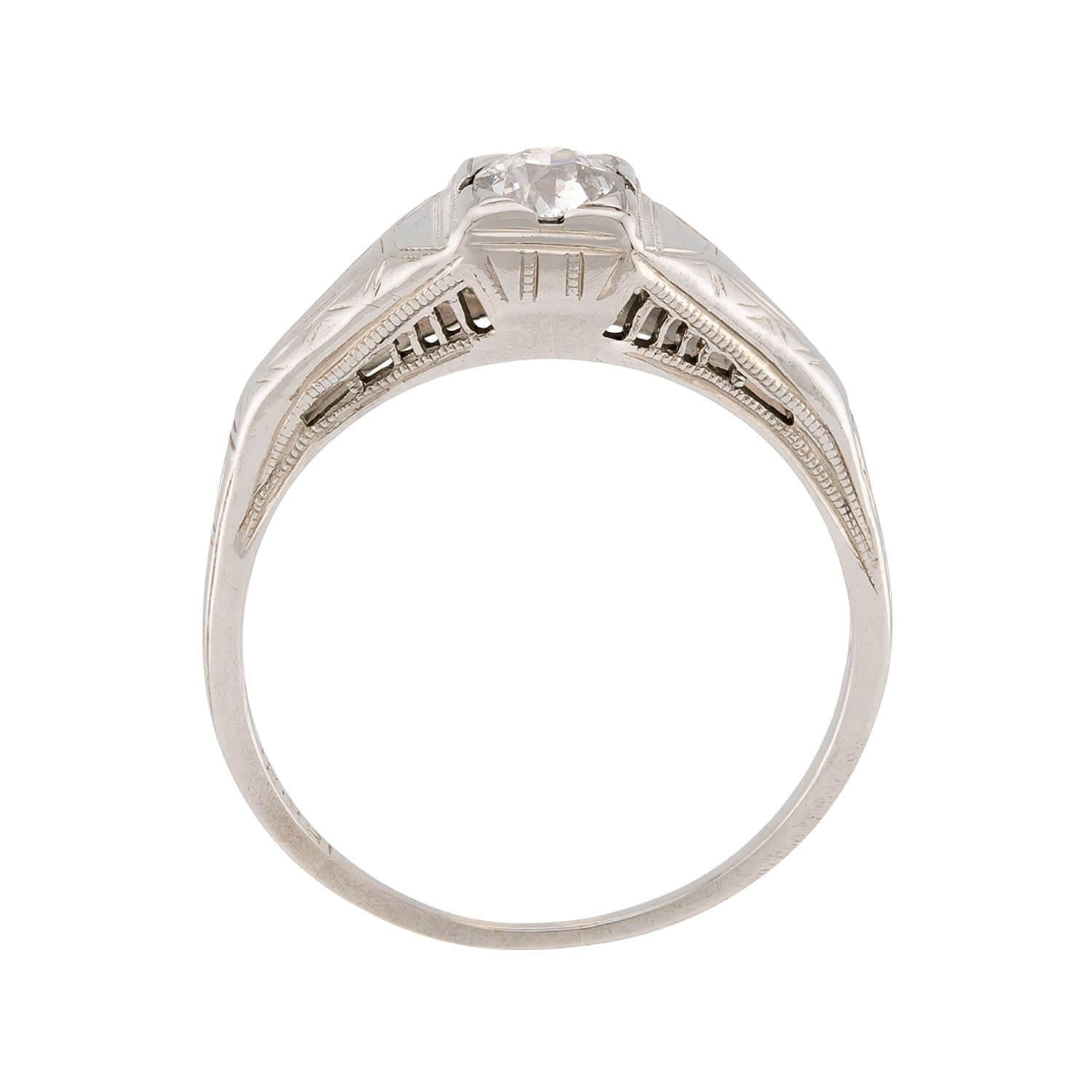 Art Deco 18k Diamond Engagement Ring .35ct