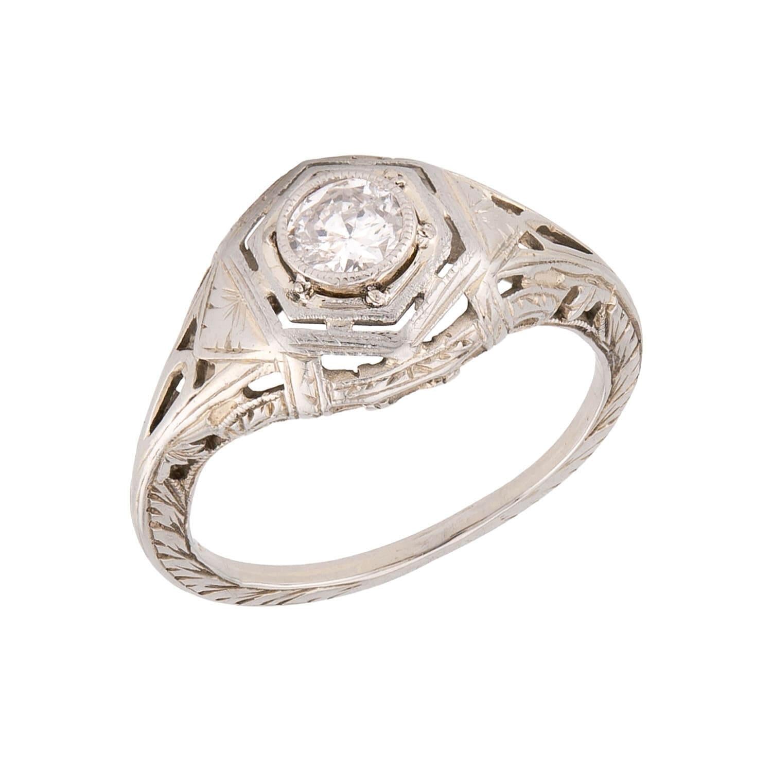 Art Deco 18k Diamond Engagement Ring .35ct