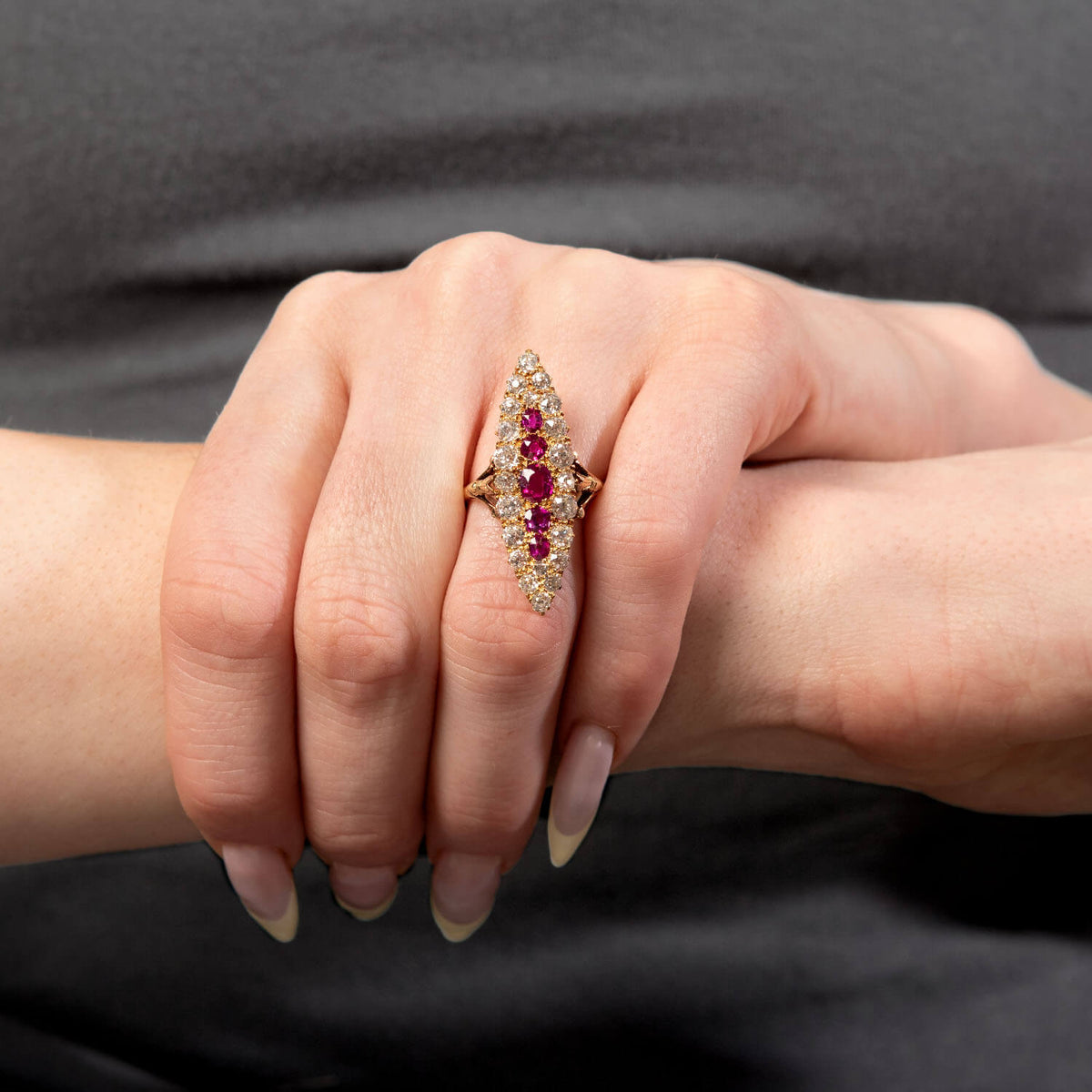 Victorian 14k Ruby & Diamond Navette Ring