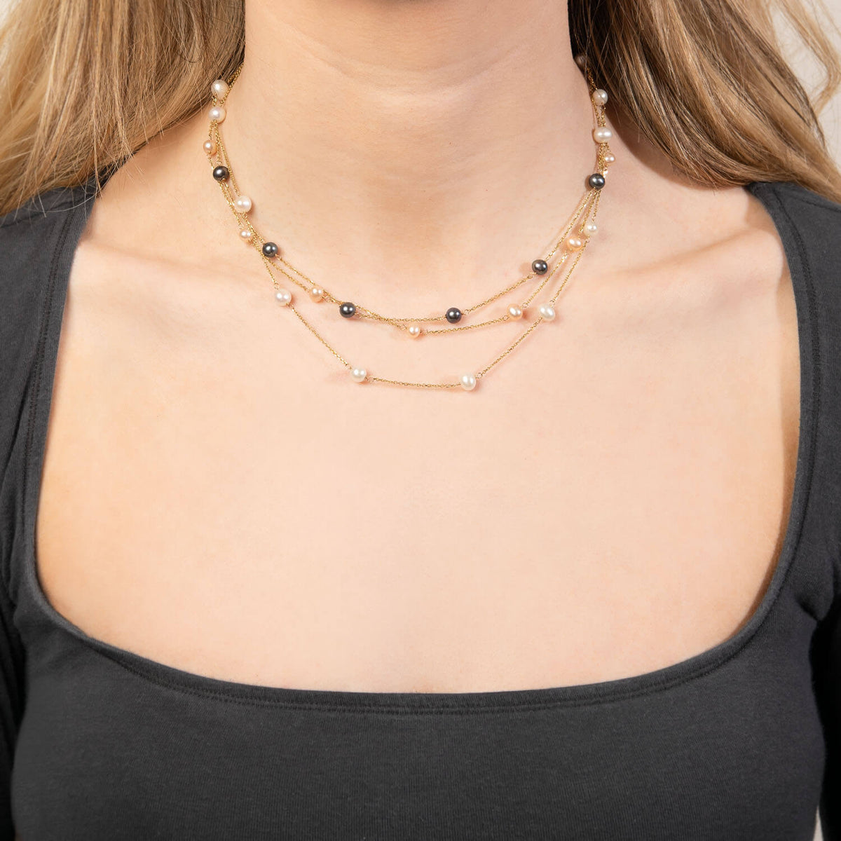 Estate 14k Three-Strand Pearl Necklace