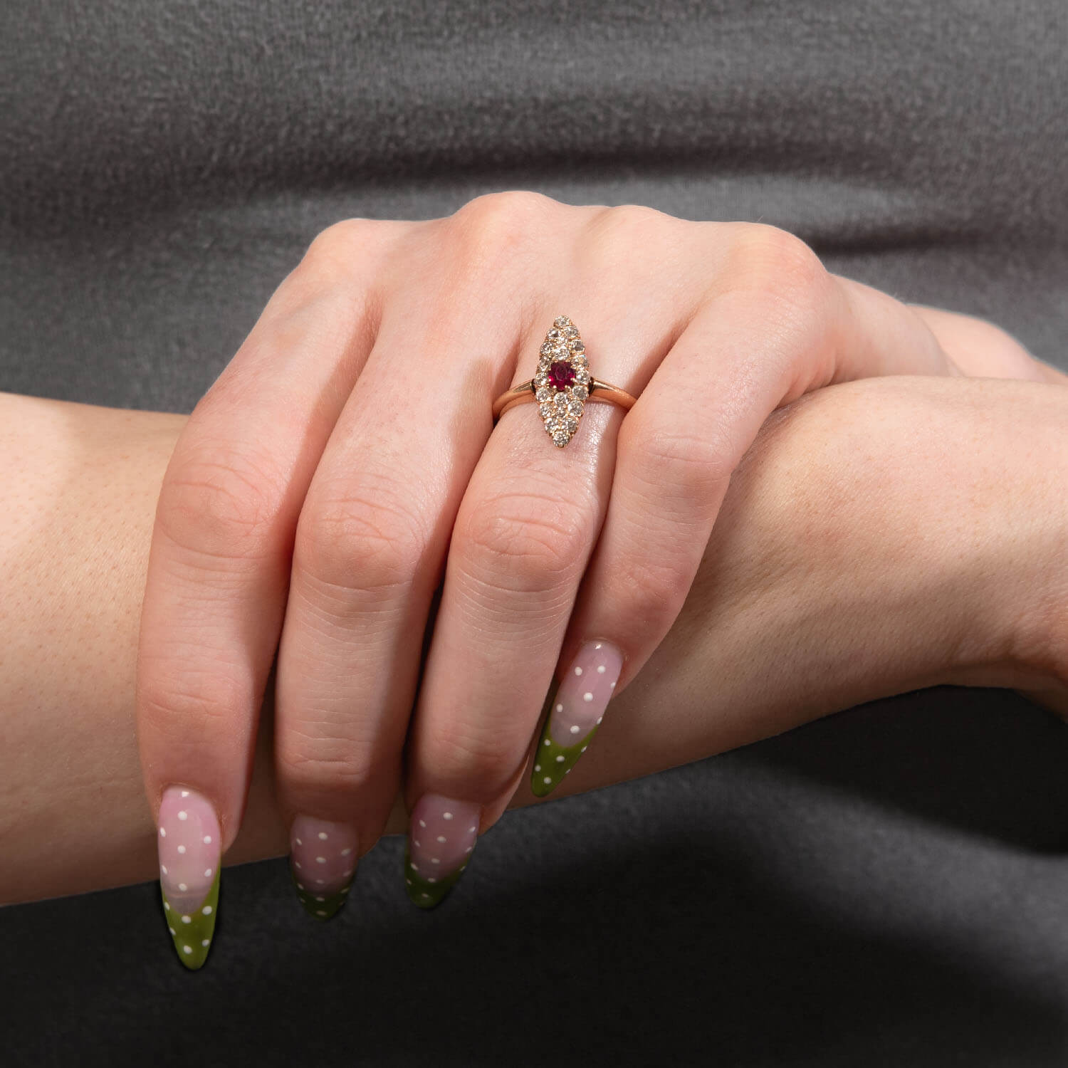 Victorian 18k Ruby & Diamond Navette Ring