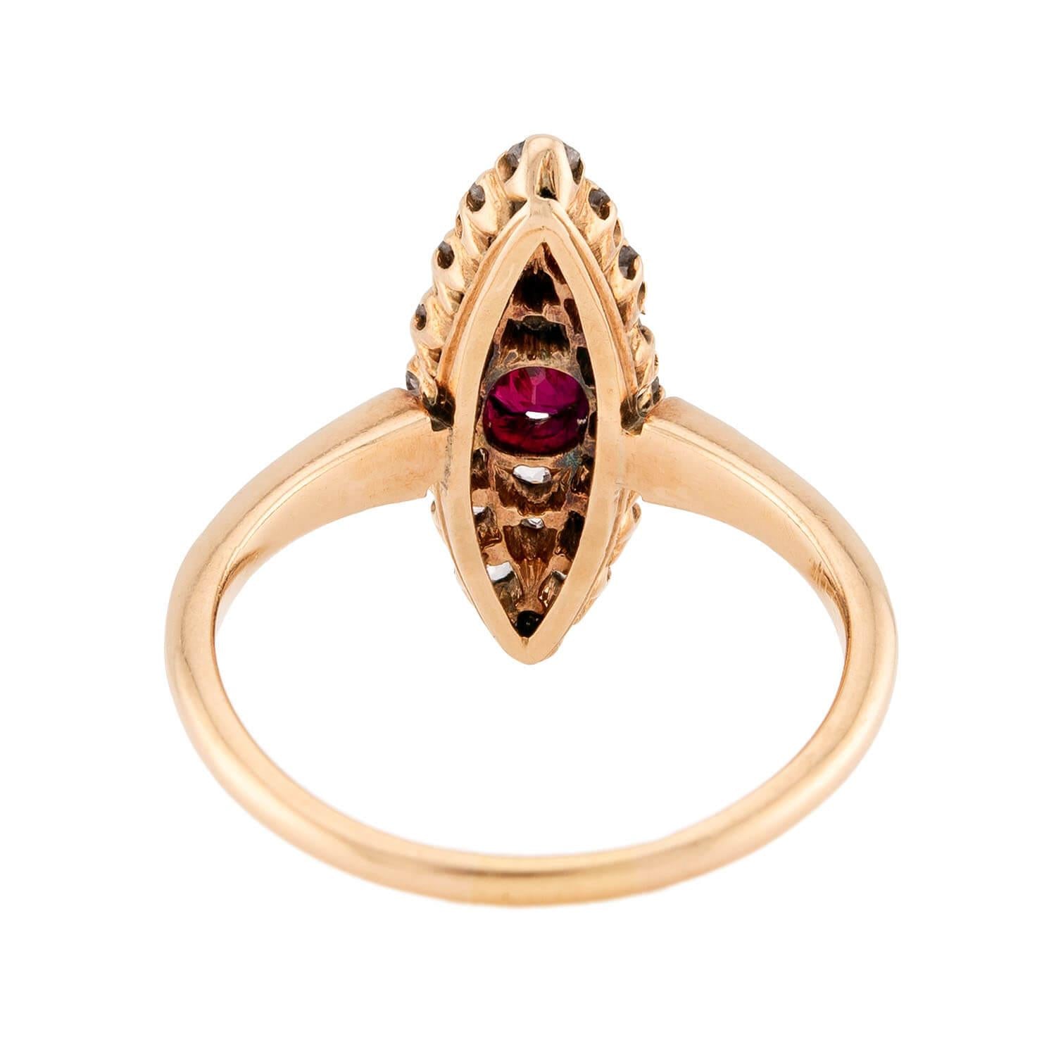 Victorian 18k Ruby & Diamond Navette Ring