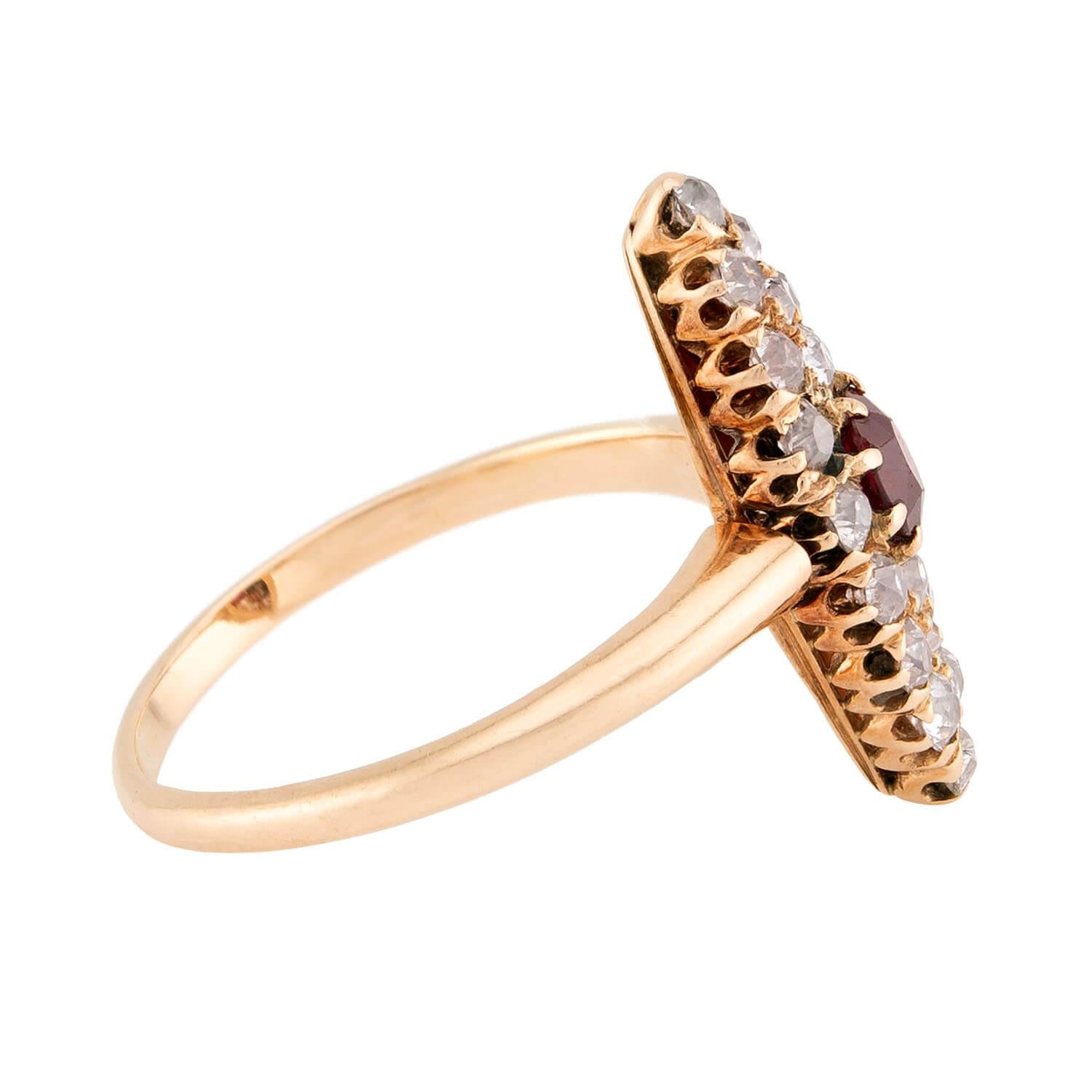 Victorian 18k Ruby & Diamond Navette Ring