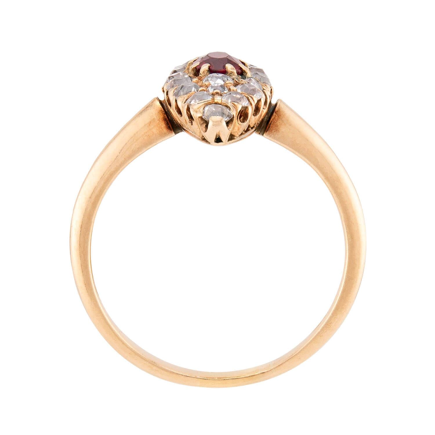 Victorian 18k Ruby & Diamond Navette Ring