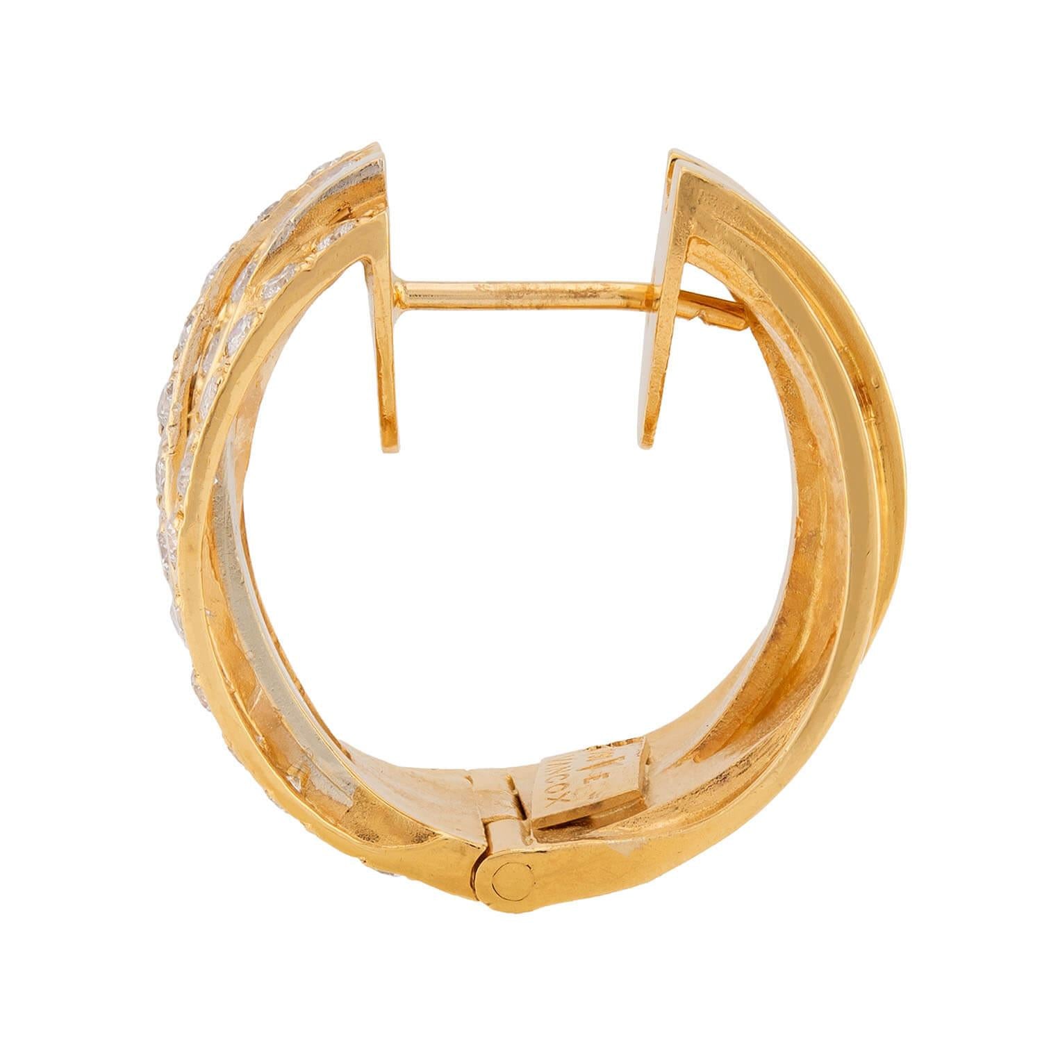 VANCOX Estate 18k Diamond Hoop Earrings