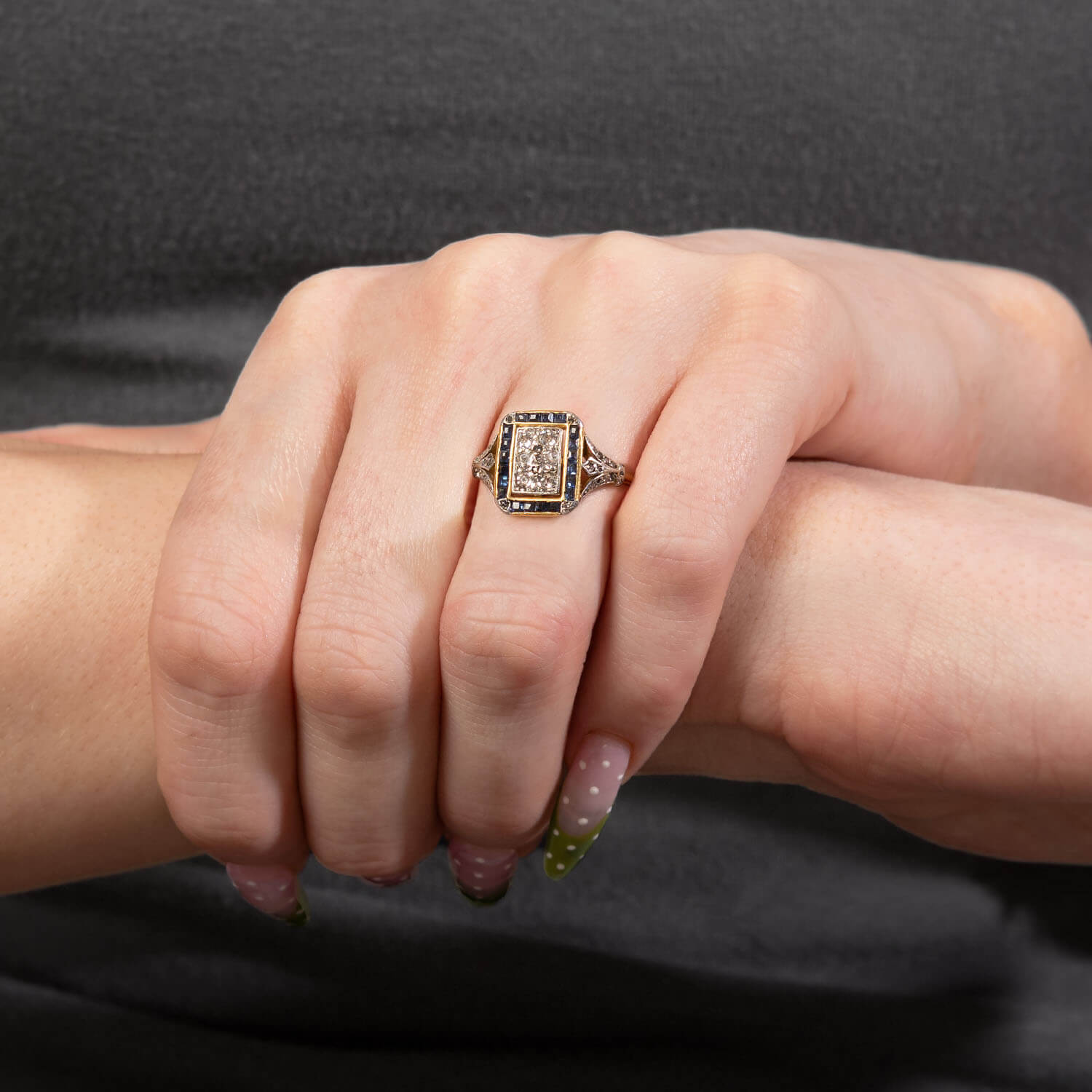Edwardian 18k/Platinum Diamond & Sapphire Ring