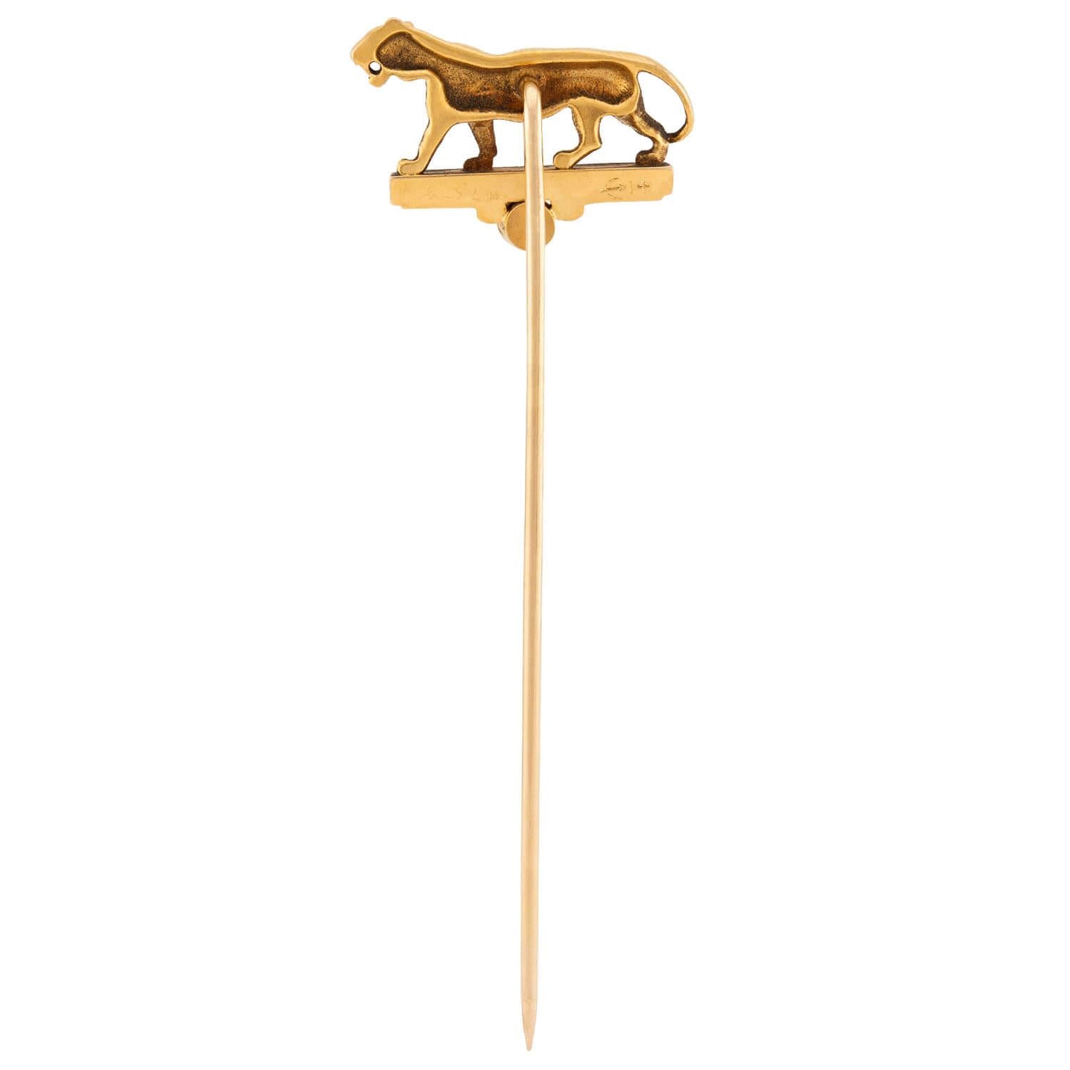 HENRY BLANK & CO. Art Deco 14k Pearl Tiger Stick Pin