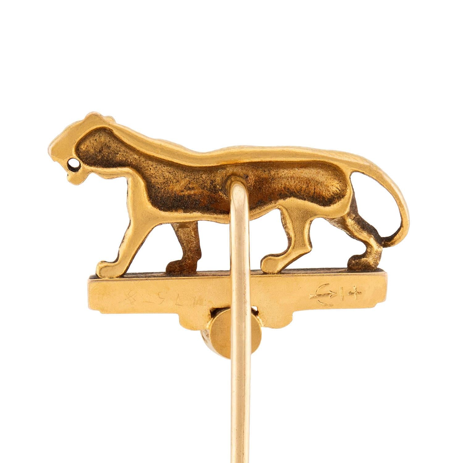 HENRY BLANK & CO. Art Deco 14k Pearl Tiger Stick Pin