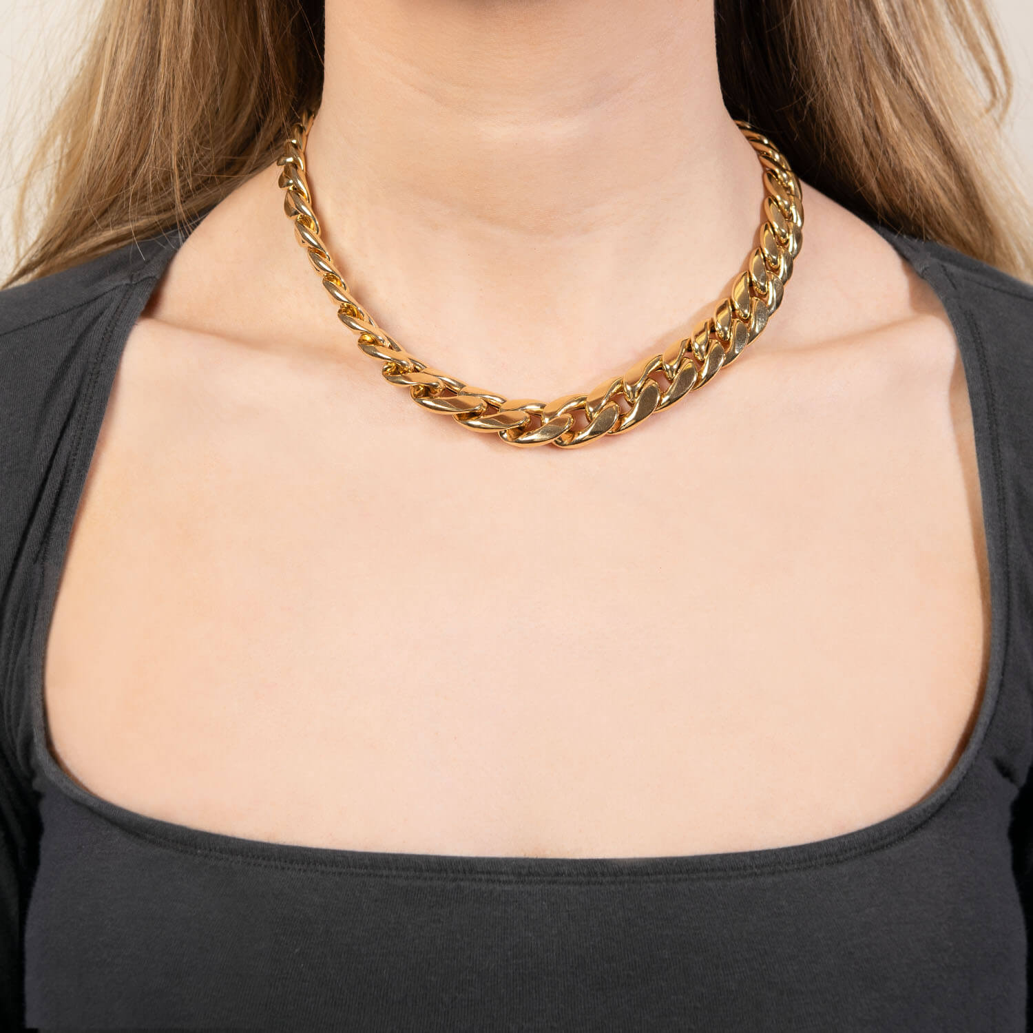 Estate Italian Wide 18k Cuban Link Necklace 17" 38.6dwt