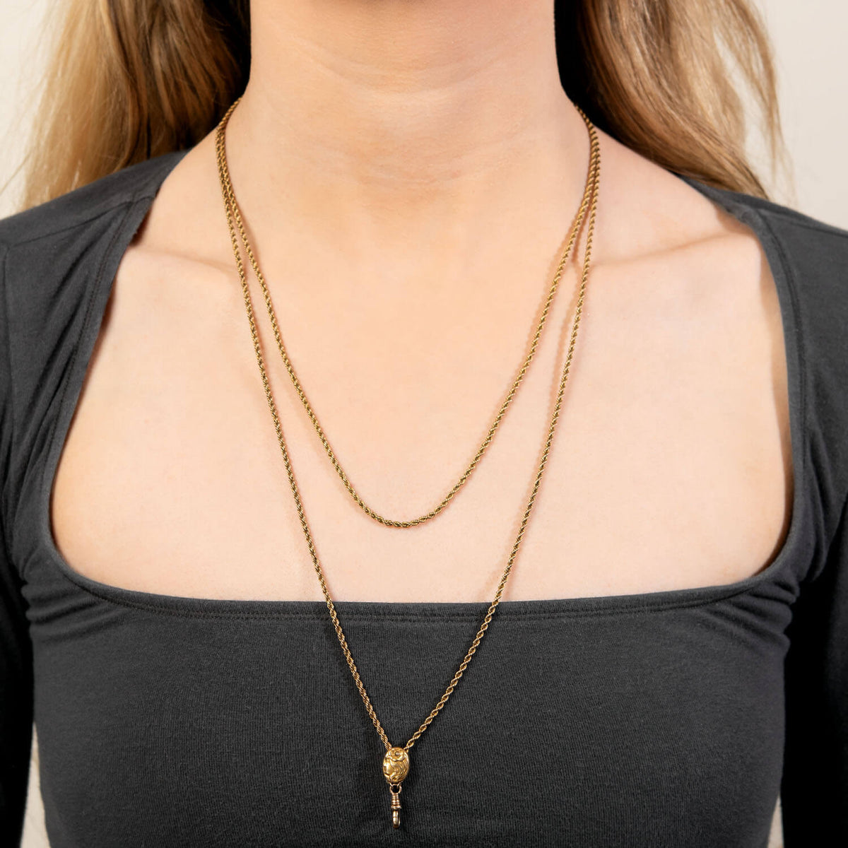 Art Nouveau Gold-Fill/14k Pearl Repoussé Slide Chain Necklace 48"