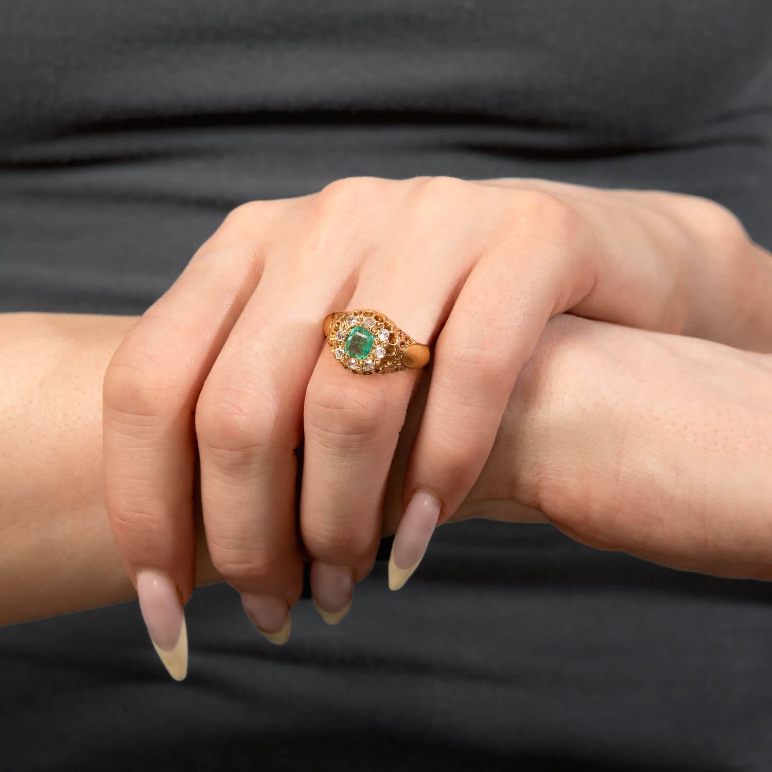 Victorian 18k Emerald & Diamond Halo Ring
