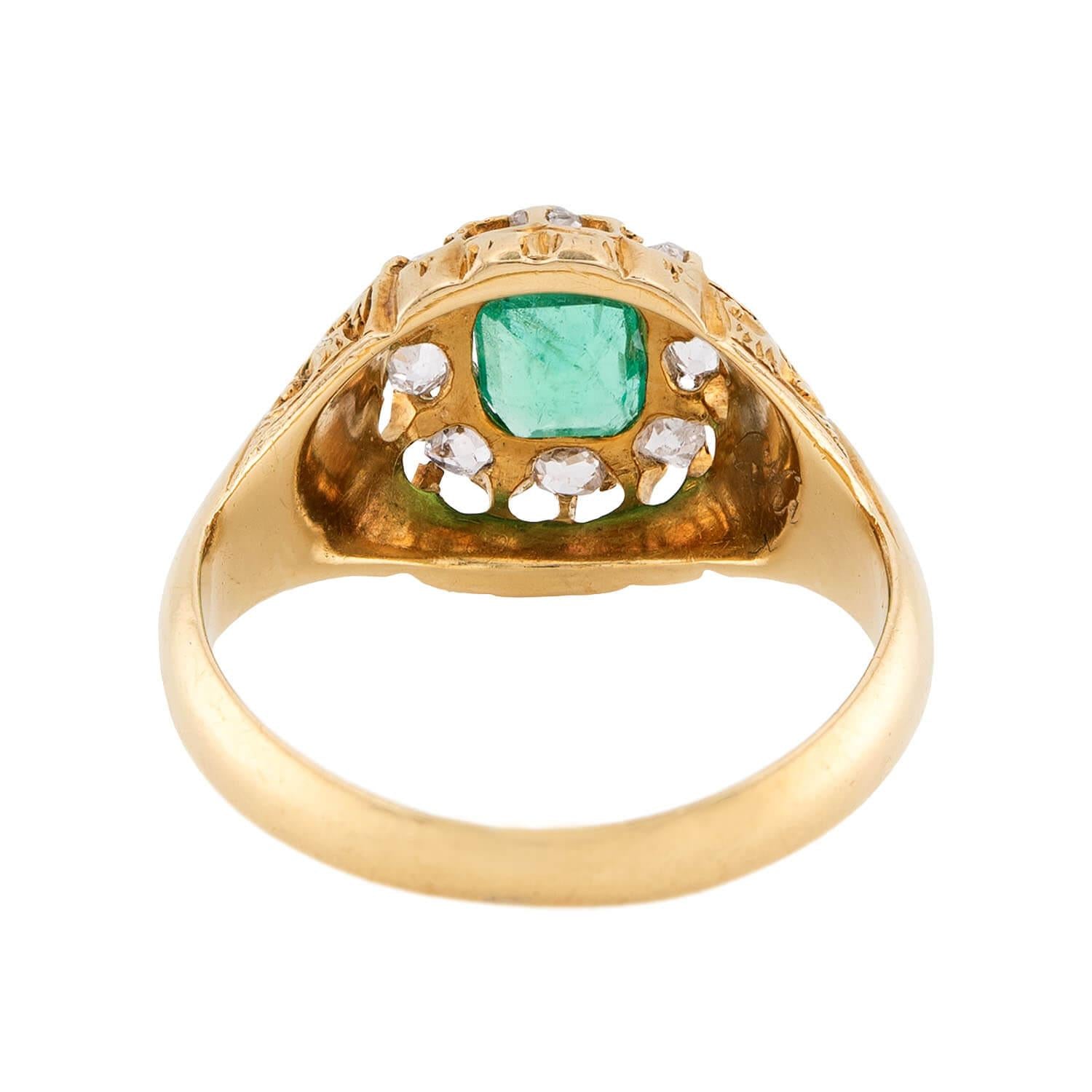Victorian 18k Emerald & Diamond Halo Ring