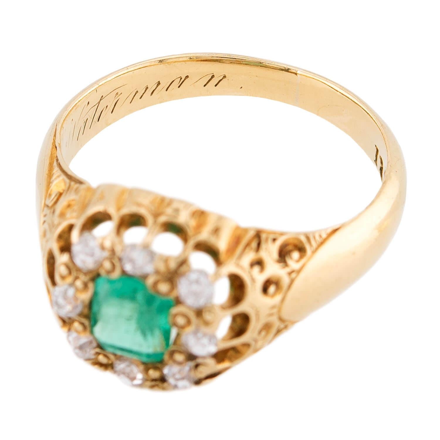 Victorian 18k Emerald & Diamond Halo Ring