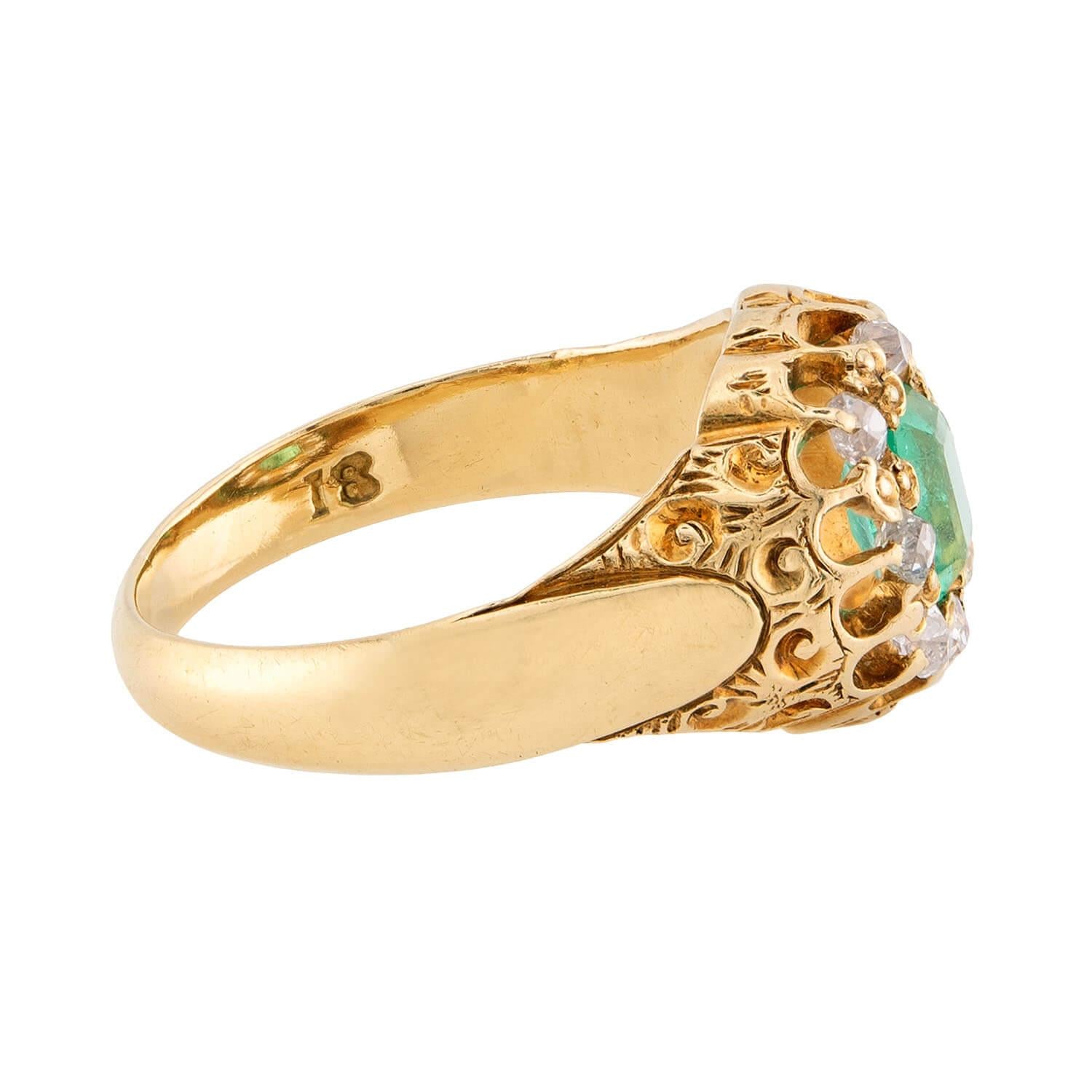 Victorian 18k Emerald & Diamond Halo Ring