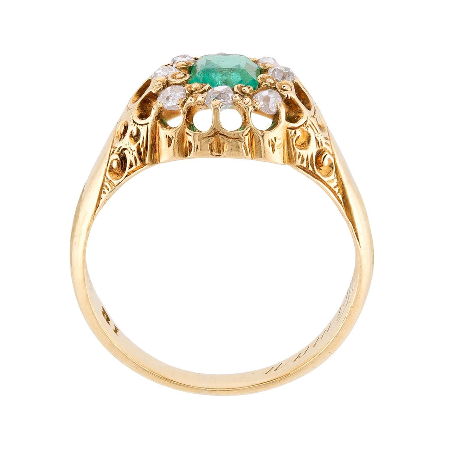 Victorian 18k Emerald & Diamond Halo Ring