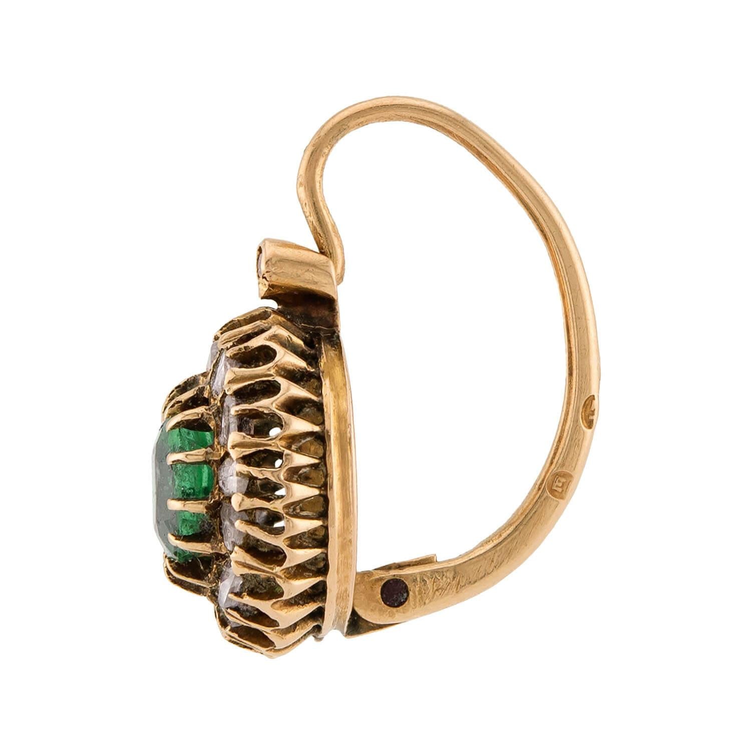 Victorian 14k Emerald & Diamond Halo Earrings