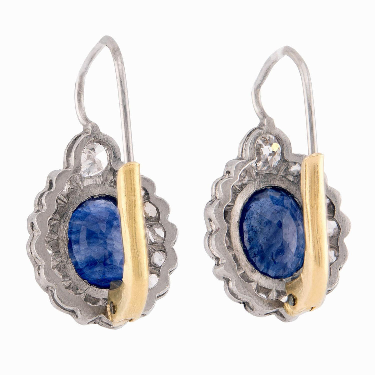 Edwardian 14k/Platinum Sapphire & Diamond Halo Earrings