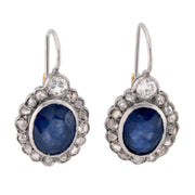 Edwardian 14k/Platinum Sapphire & Diamond Halo Earrings