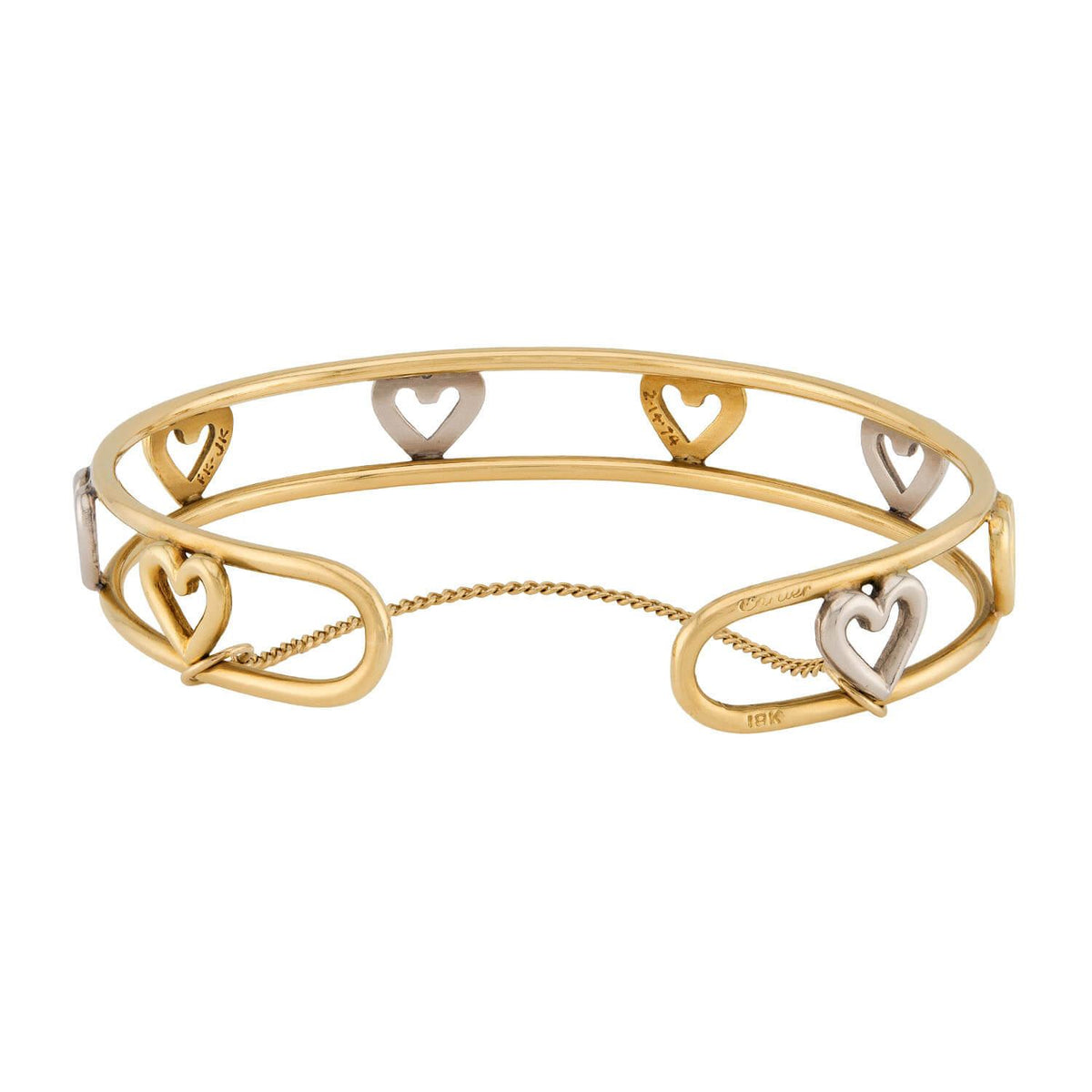 CARTIER Vintage 18k Heart-Motif Cuff Bracelet