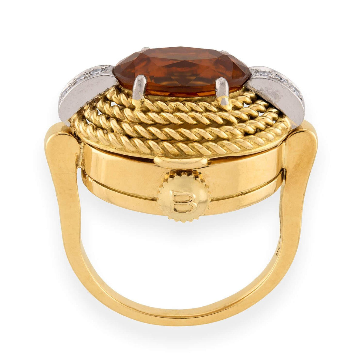 BUCHERER Vintage 18k Citrine & Diamond Watch Ring