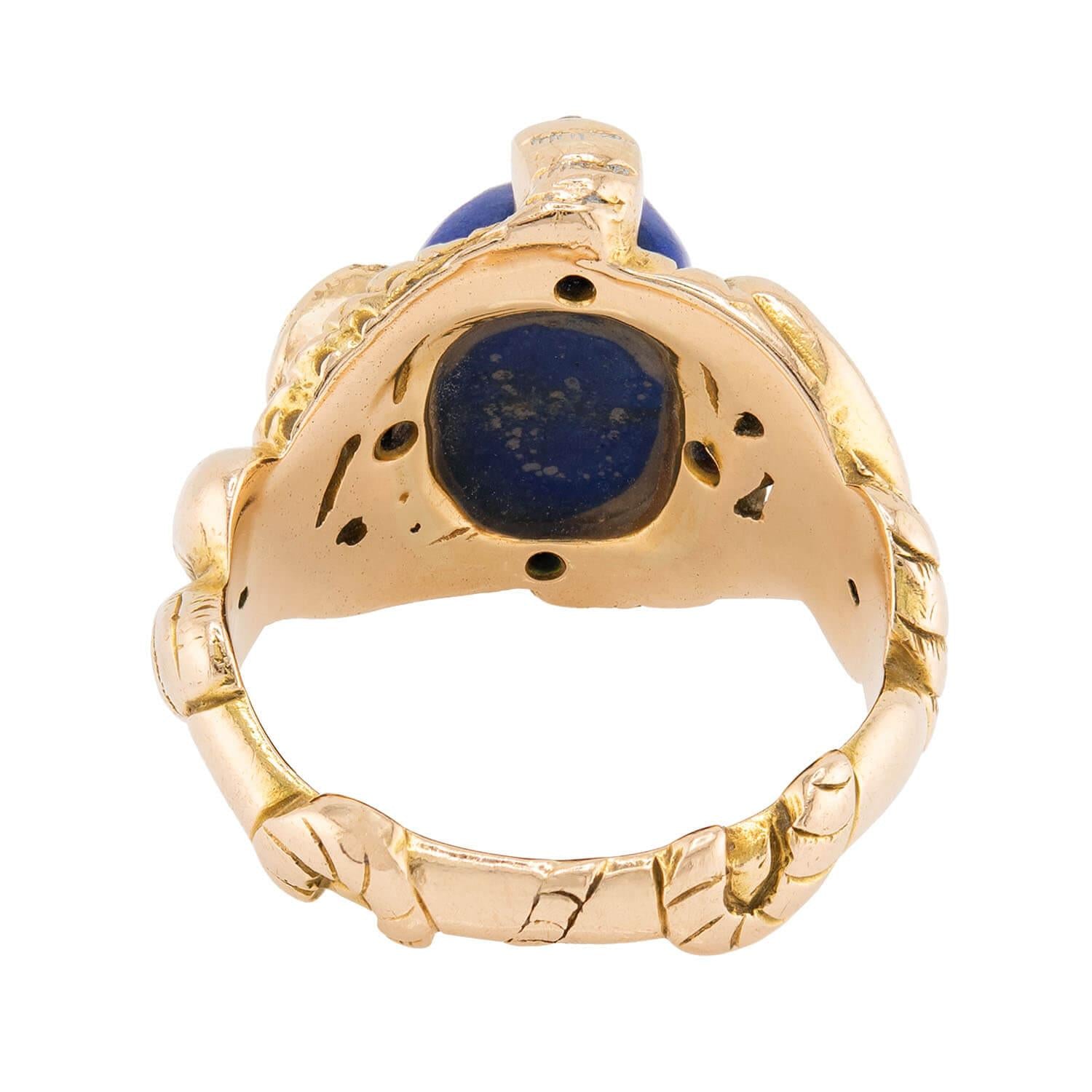 Victorian 14k Lapis, Ruby, & Diamond Snake Ring