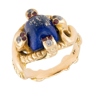 Victorian 14k Lapis, Ruby, & Diamond Snake Ring