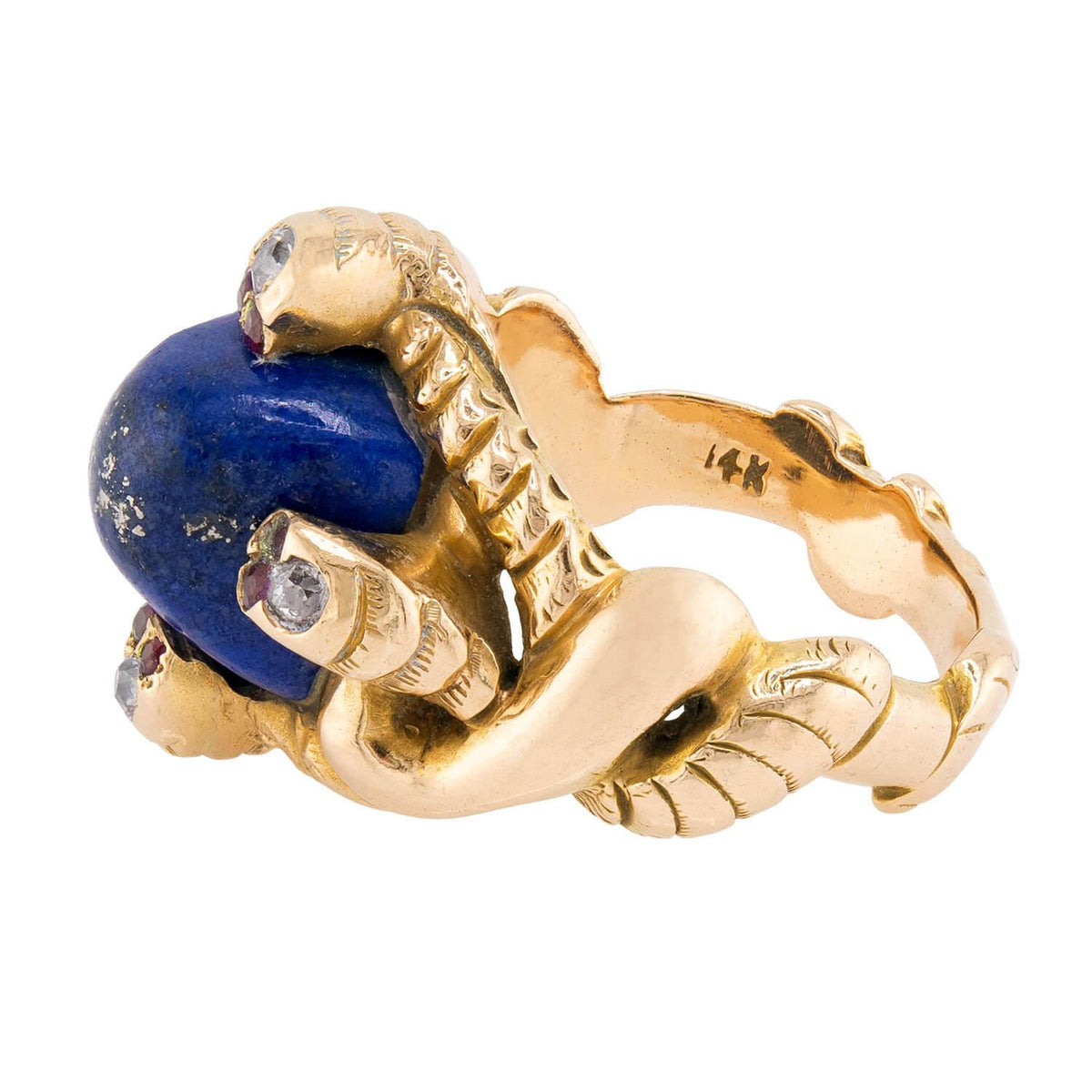Victorian 14k Lapis, Ruby, & Diamond Snake Ring