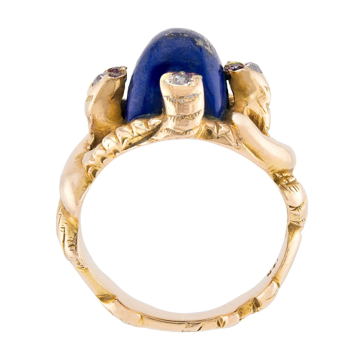 Victorian 14k Lapis, Ruby, & Diamond Snake Ring