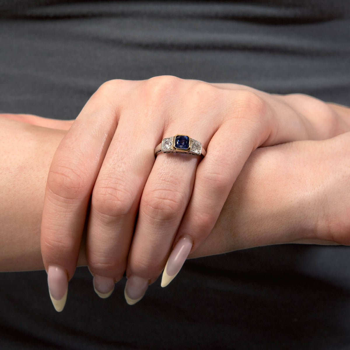 Edwardian 18k/Platinum Sapphire & Diamond Three Stone Ring