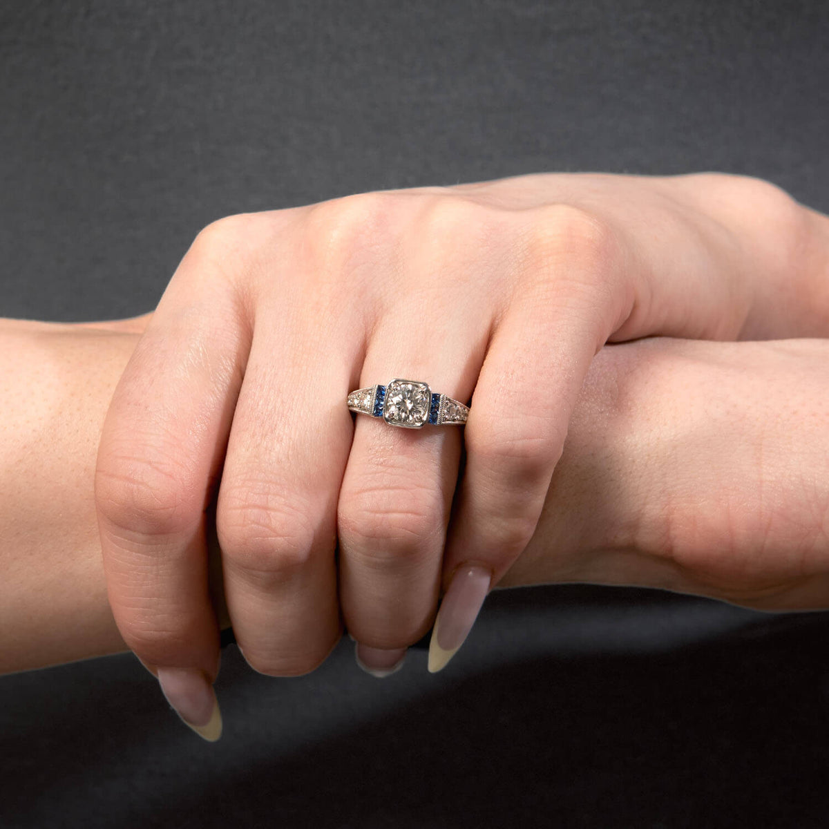 Estate 14k Diamond & Sapphire Engagement Ring .60ct