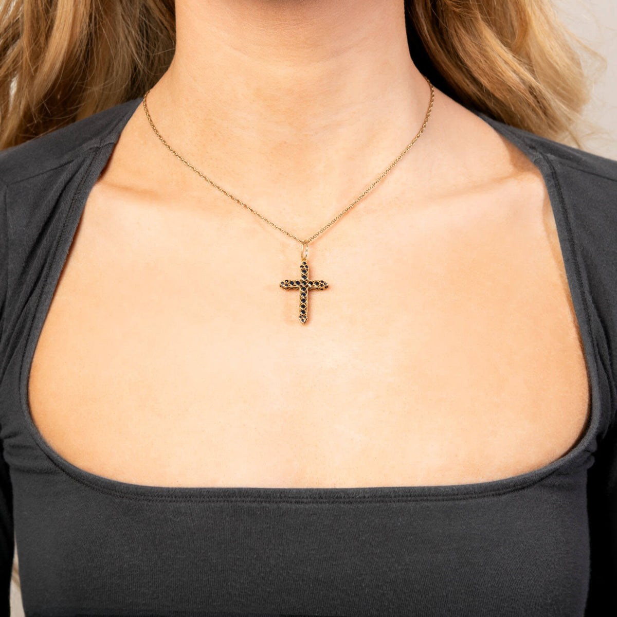 Estate 14k Sapphire Cross Pendant/Charm