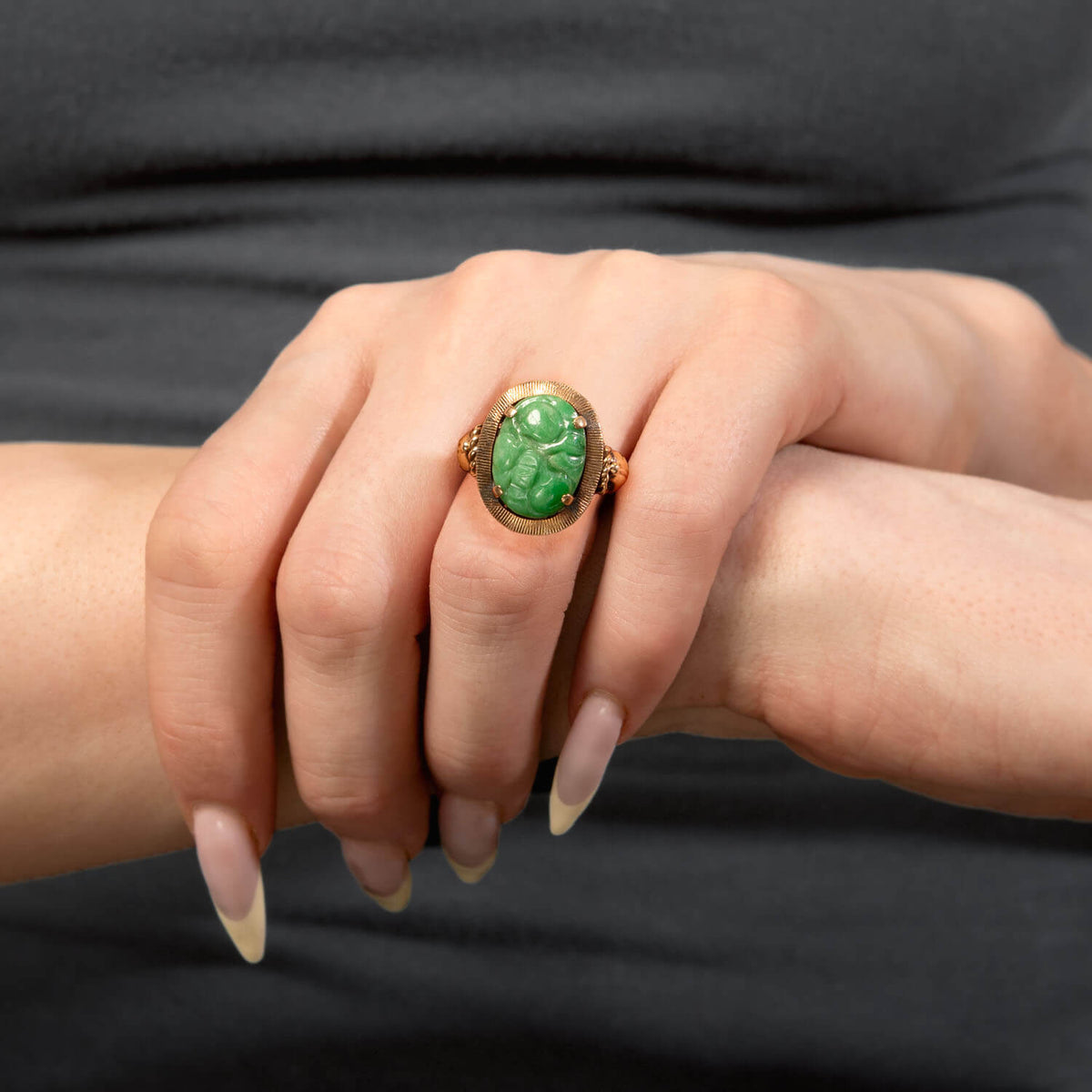 Art Nouveau 14k Jade Ring