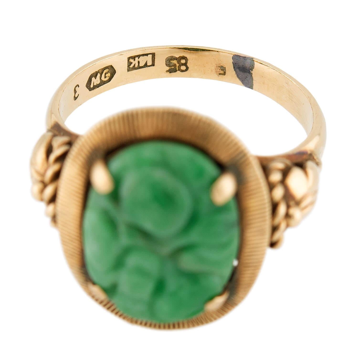 Art Nouveau 14k Jade Ring