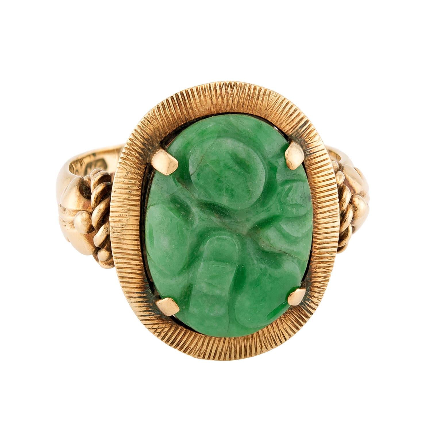 Art Nouveau 14k Jade Ring