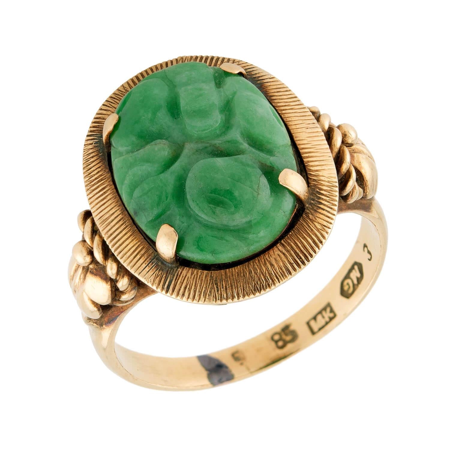 Art Nouveau 14k Jade Ring